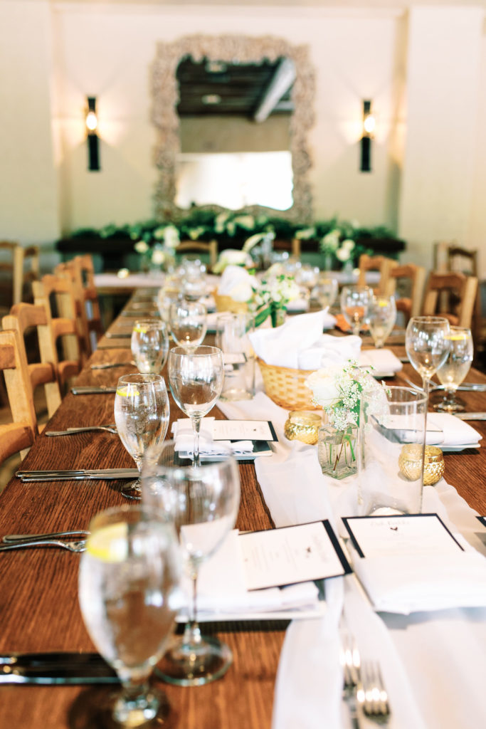 Elegant wedding tablescape at a modern country wedding